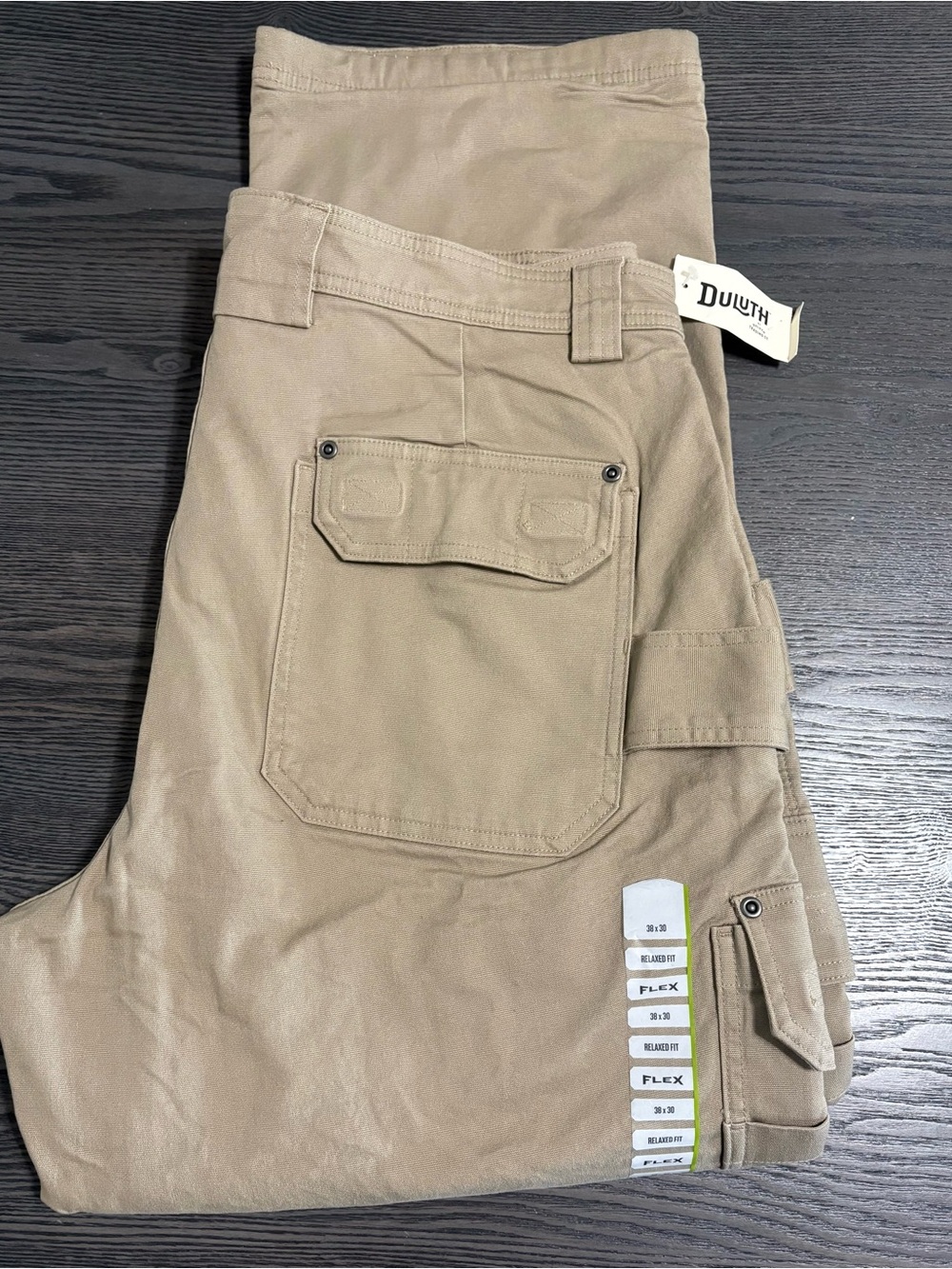 NWT Duluth Trading Co Lined Flex Fire Hose Cargo Work Pants Khaki Tan 38 x 30